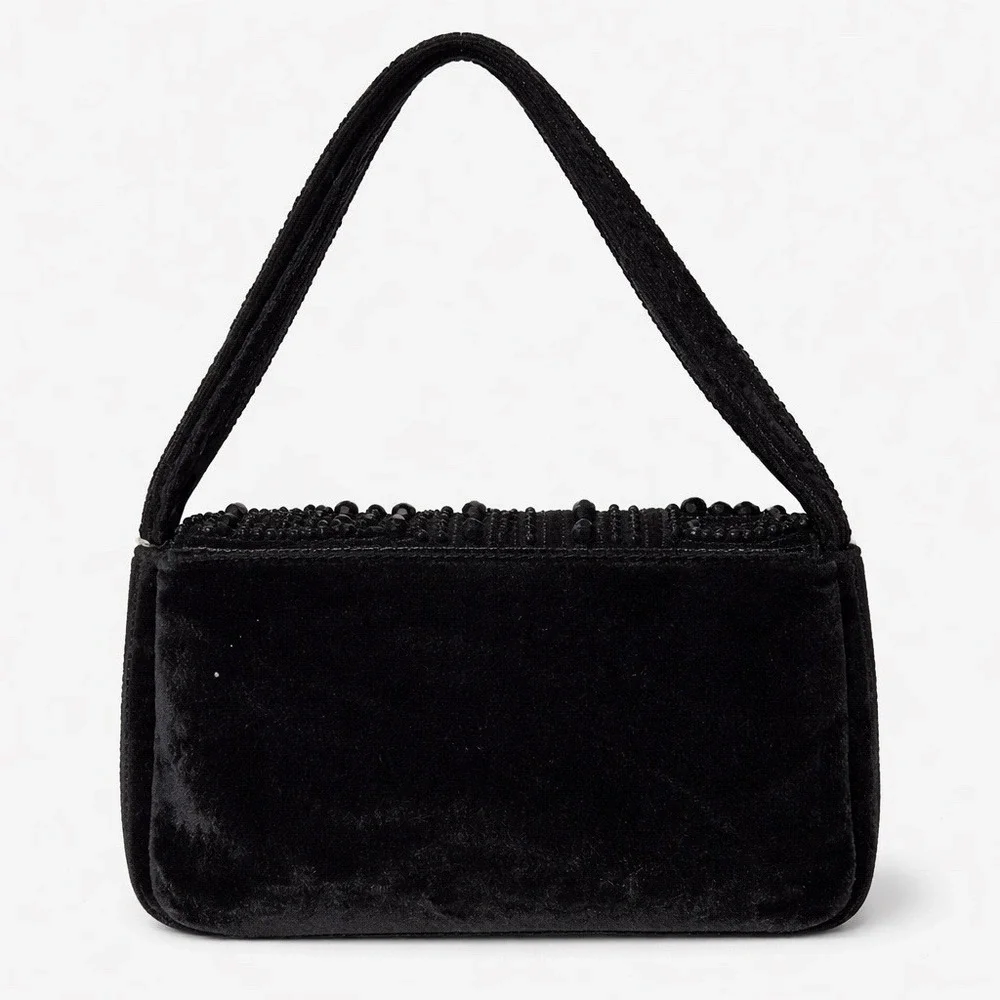 A New Day Black Beaded Rhinestone Flap Shoulder Bag Evening Clutch 94687144 NWT